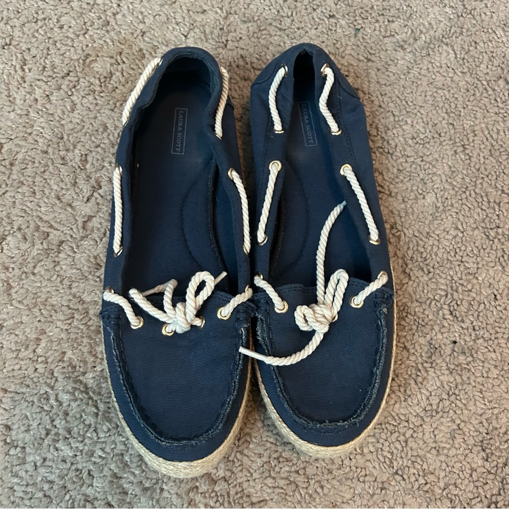 Laura Scott Navy Nautical Canvas Boat Shoes with Rope Laces Size 8.5 Women